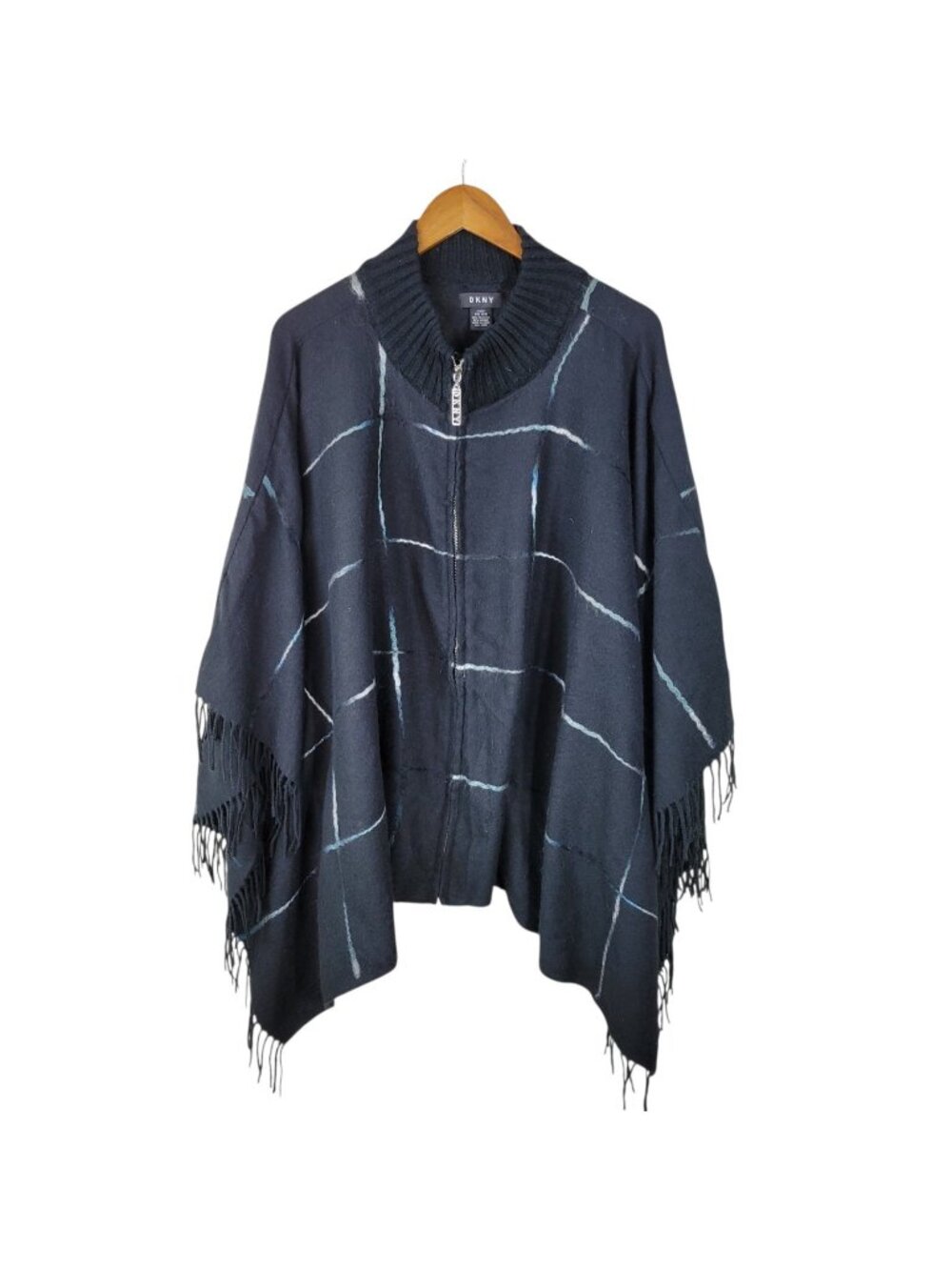 DKNY Poncho Sweater Cable Knit One Size Medium Large XL 1X 2X Mock Neck Black